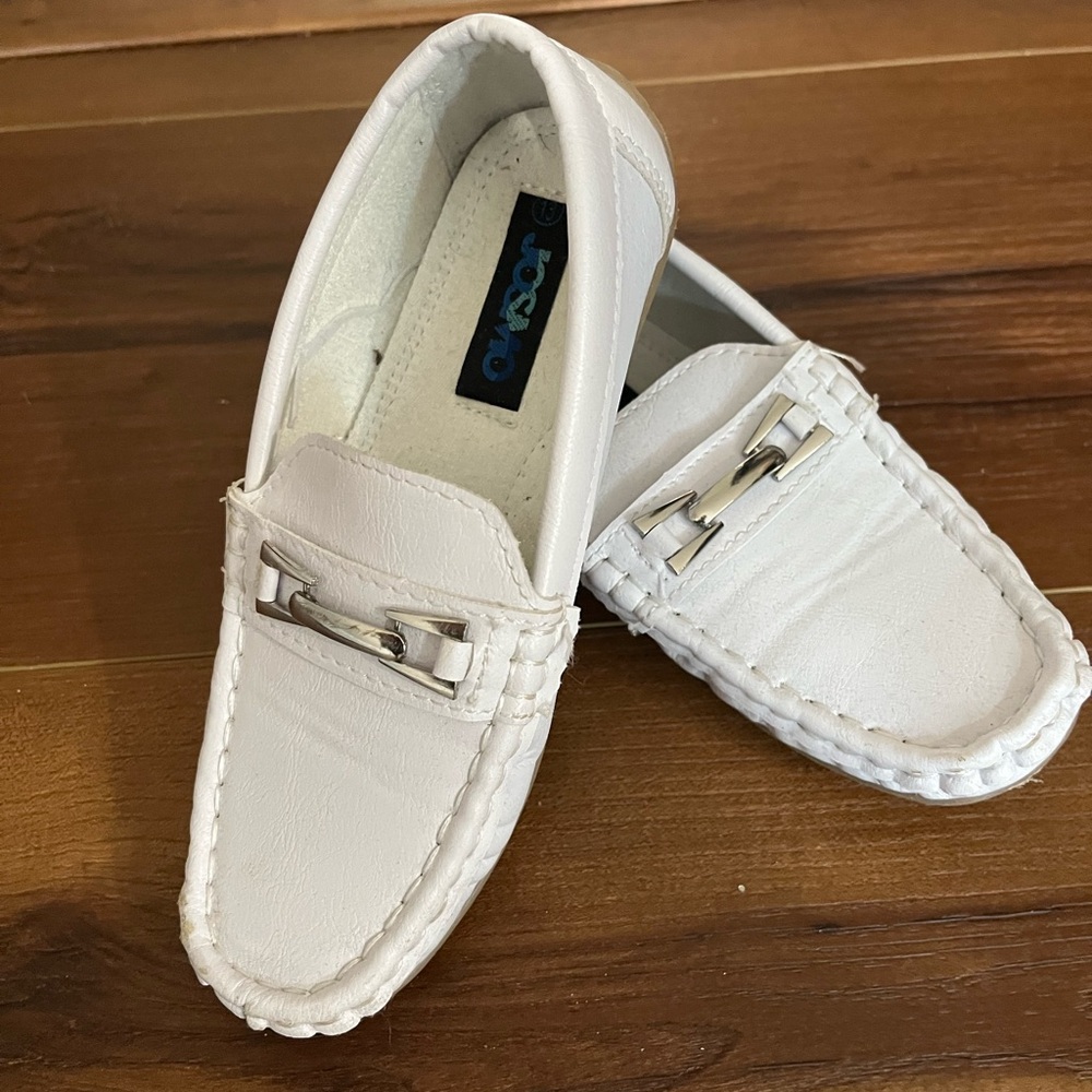 White Loafers with Silver Accent